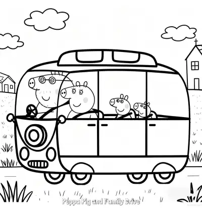 Free printable Peppa Pig and Family Drive  Coloring Page - Free Printable Peppa Pig PDFS Coloring Sheets coloring page